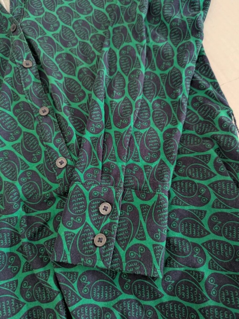 BODEN Laura Jersey Midi Shirt Dress Green Navy Owl Pattern Long Sleeve 8R NWOT - Picture 6 of 12